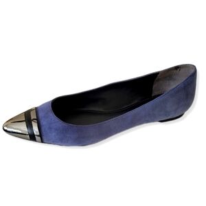 Enzo Angiolini Shoes Eacaulin Blue Suede Metallic Pointed Toe Flats Size…